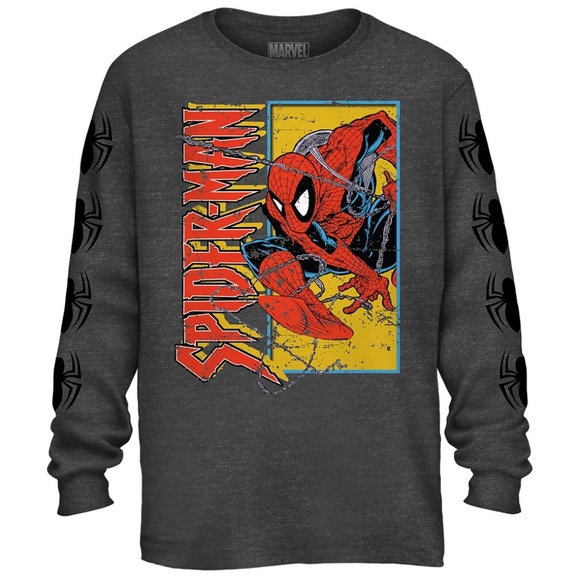 Spider-Man Marvel Boys Navy//Gray Graphic Tee Long Sleeve T-Shirt